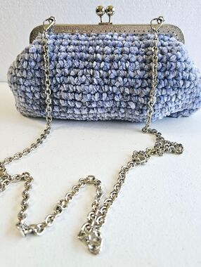 Plush Chenille Frame Kisslock Crossbody Bag in Periwinkle NWOT